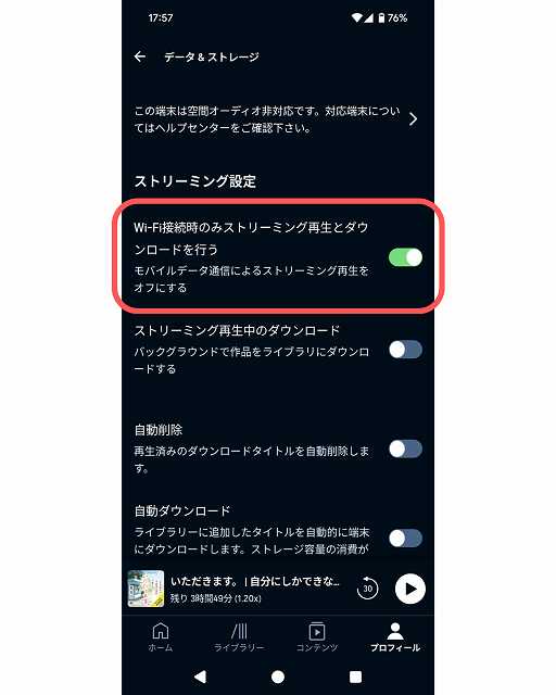 ストリーミング設定およびダウンロード設定
